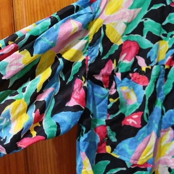 Vintage Beached Crazy Bright Funky Tropical Bold Floral Button Down Shirt LG - Picture 3 of 12
